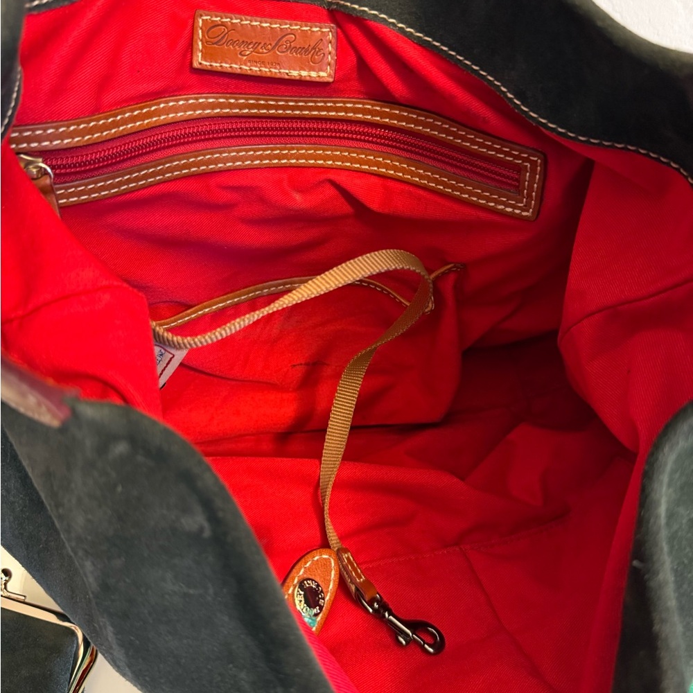 Large Dooney & Bourke Shoulder Bag - Black Suede, Leather accents, Red Interior - Picture 11 of 16
